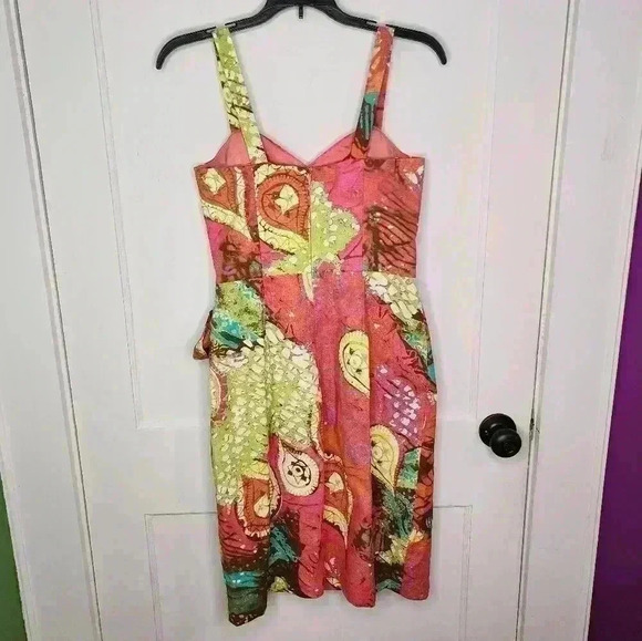 Trina Turk Size 6 Cotton Dress Faux Wrap Skirt Abstract Colorful Print - Picture 2 of 5